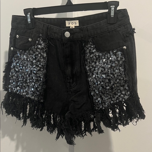 POL Black Denim Shorts with Silver Sequins NWOT - Picture 1 of 1